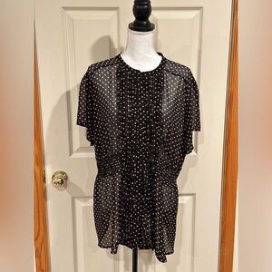 NWT Torrid Black and Pink Polka Dot Chiffon Ruffle Button Top Size 3